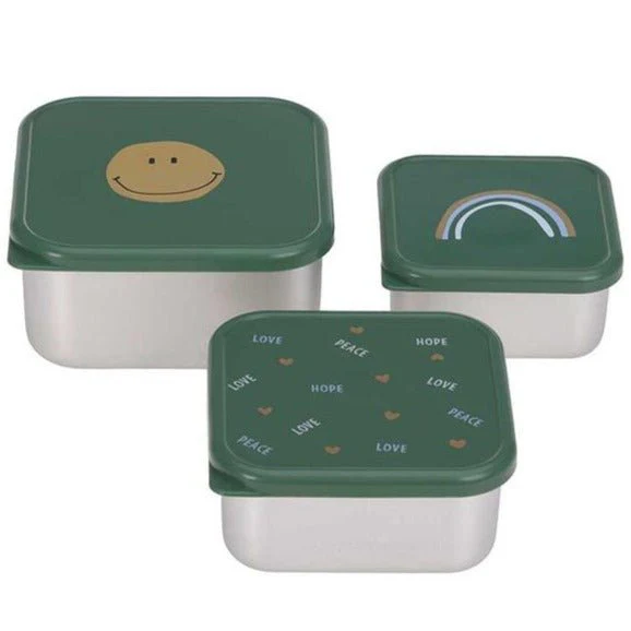 3 cajitas de acero para almuerzo · smile